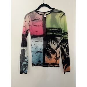 RARE Vtg Jean Paul Gaultier Soleil Y2K Sheer Mesh Long Sleeve Top Shirt M Surf